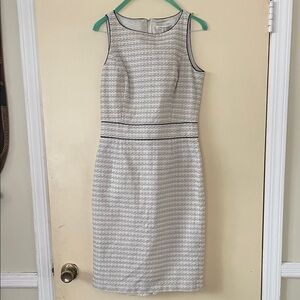 Sleeveless Ivory and Navy Tweed Sheath Dress